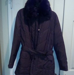 NWOT CARAMELO Sport faux fur belted light coat